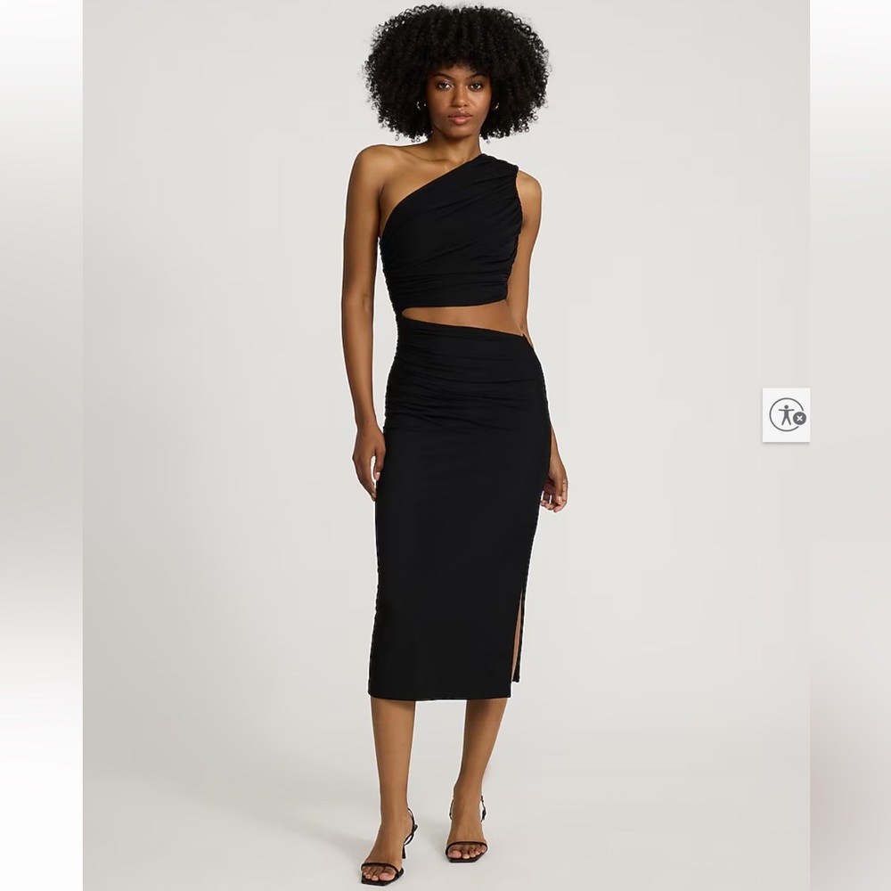 Express - Mesh One Shoulder Ruched Cutout Midi Sheath Dress!
